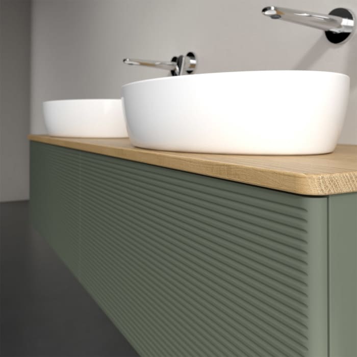 Villeroy & Boch Antao Waschbeckenunterschrank, 160 x 36 cm, 2 Auszüge mit LED-Licht, Front mit Struktur, ohne Hahnloch, für Waschtisch links und recht