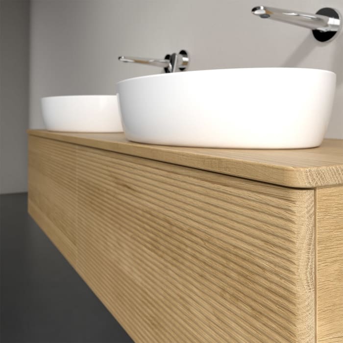 Villeroy & Boch Antao Waschbeckenunterschrank, 160 x 36 cm, 2 Auszüge mit LED-Licht, Front mit Struktur, ohne Hahnloch, für Waschtisch links und recht