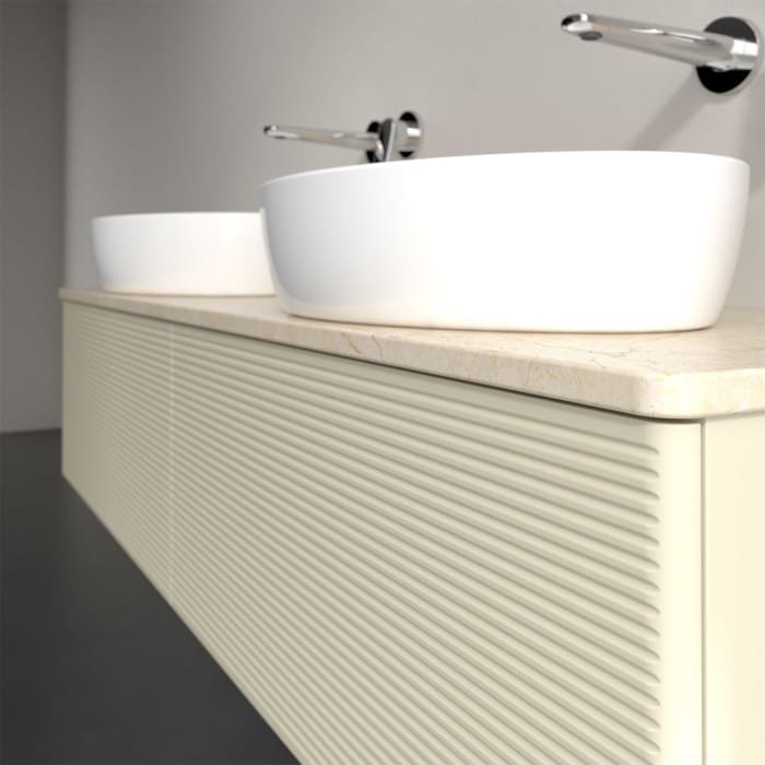 Villeroy & Boch Antao Waschbeckenunterschrank, 160 x 36 cm, 2 Auszüge mit LED-Licht, Front mit Struktur, ohne Hahnloch, für Waschtisch links und recht