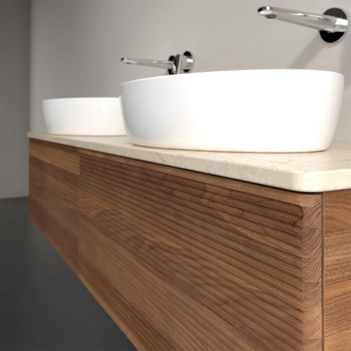 Villeroy & Boch Antao Waschbeckenunterschrank, 160 x 36 cm, 2 Auszüge mit LED-Licht, Front mit Struktur, ohne Hahnloch, für Waschtisch links und recht