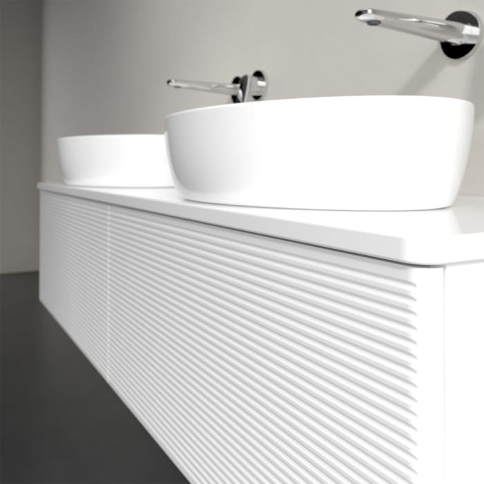 Villeroy & Boch Antao Waschbeckenunterschrank, 160 x 36 cm, 2 Auszüge mit LED-Licht, Front mit Struktur, mit Hahnloch, für Waschtisch links und rechts