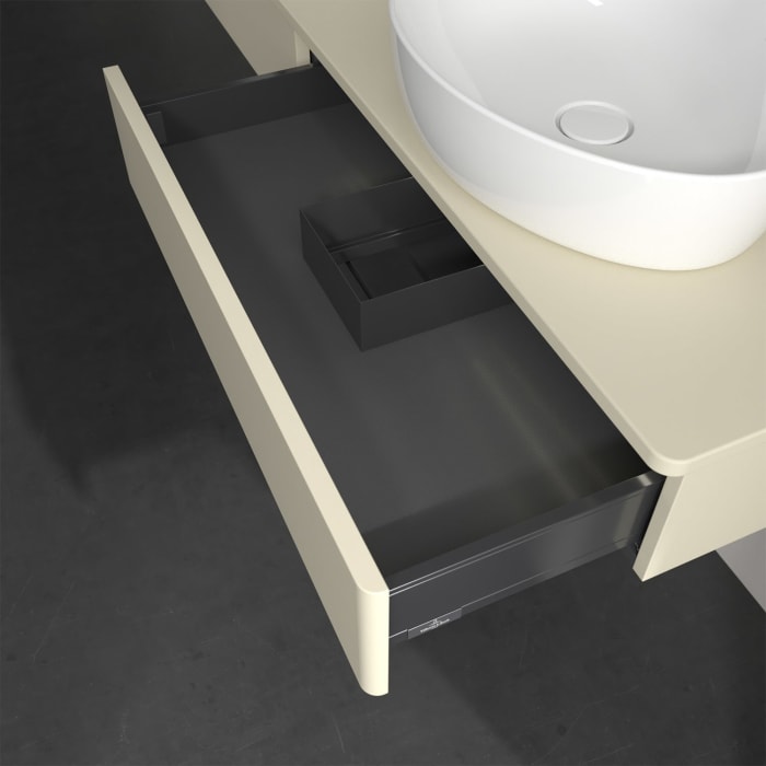 Villeroy & Boch Antao Waschbeckenunterschrank, 160 x 19 cm, 2 Auszüge mit LED-Licht, Front ohne Struktur, ohne Hahnloch, für Waschtisch links und rech