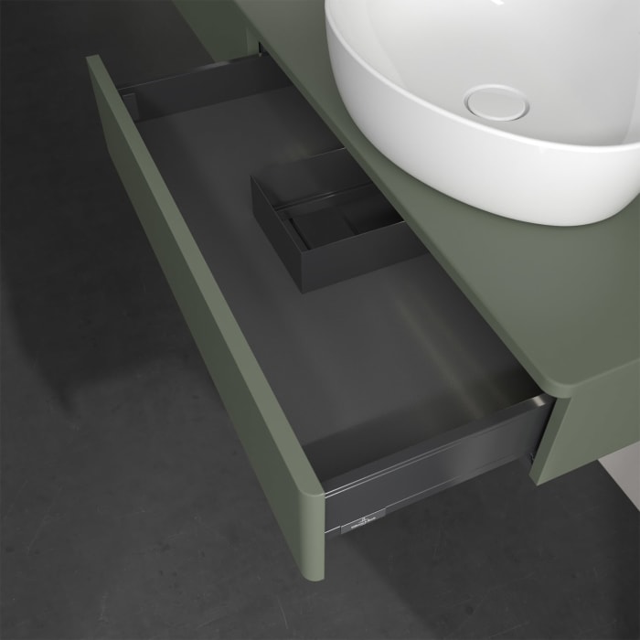 Villeroy & Boch Antao Waschbeckenunterschrank, 160 x 19 cm, 2 Auszüge mit LED-Licht, Front ohne Struktur, ohne Hahnloch, für Waschtisch links und rech