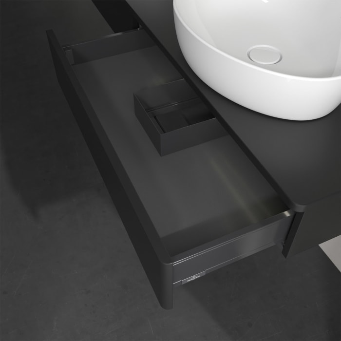 Villeroy & Boch Antao Waschbeckenunterschrank, 160 x 19 cm, 2 Auszüge mit LED-Licht, Front ohne Struktur, ohne Hahnloch, für Waschtisch links und rech