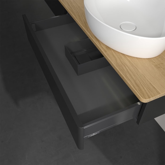 Villeroy & Boch Antao Waschbeckenunterschrank, 160 x 19 cm, 2 Auszüge mit LED-Licht, Front ohne Struktur, ohne Hahnloch, für Waschtisch links und rech