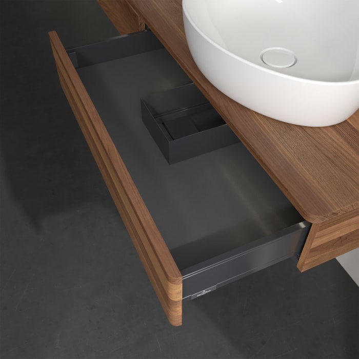 Villeroy & Boch Antao Waschbeckenunterschrank, 160 x 19 cm, 2 Auszüge mit LED-Licht, Front ohne Struktur, ohne Hahnloch, für Waschtisch links und rech