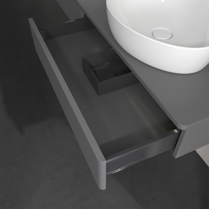 Villeroy & Boch Antao Waschbeckenunterschrank, 160 x 19 cm, 2 Auszüge mit LED-Licht, Front mit Struktur, ohne Hahnloch, für Waschtisch links und recht