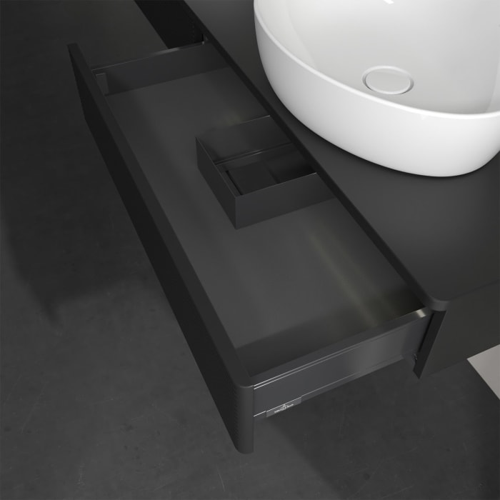 Villeroy & Boch Antao Waschbeckenunterschrank, 160 x 19 cm, 2 Auszüge mit LED-Licht, Front mit Struktur, ohne Hahnloch, für Waschtisch links und recht