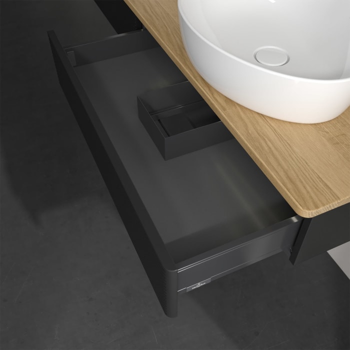 Villeroy & Boch Antao Waschbeckenunterschrank, 160 x 19 cm, 2 Auszüge mit LED-Licht, Front mit Struktur, ohne Hahnloch, für Waschtisch links und recht