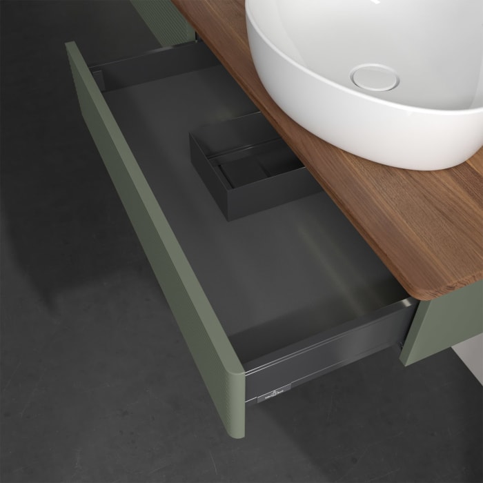 Villeroy & Boch Antao Waschbeckenunterschrank, 160 x 19 cm, 2 Auszüge mit LED-Licht, Front mit Struktur, ohne Hahnloch, für Waschtisch links und recht