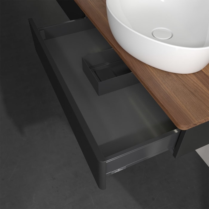 Villeroy & Boch Antao Waschbeckenunterschrank, 160 x 19 cm, 2 Auszüge mit LED-Licht, Front mit Struktur, ohne Hahnloch, für Waschtisch links und recht