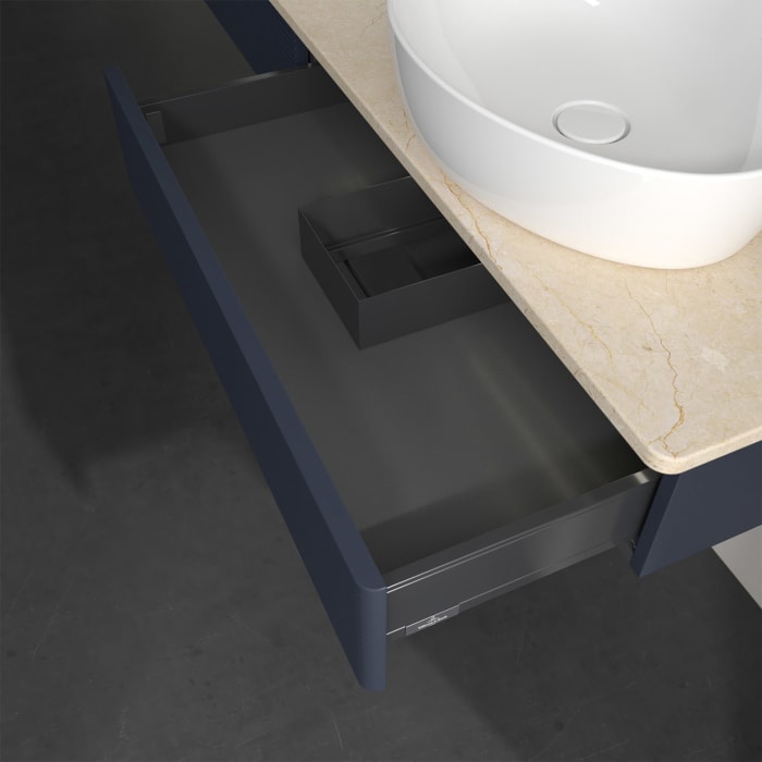 Villeroy & Boch Antao Waschbeckenunterschrank, 160 x 19 cm, 2 Auszüge mit LED-Licht, Front mit Struktur, ohne Hahnloch, für Waschtisch links und recht