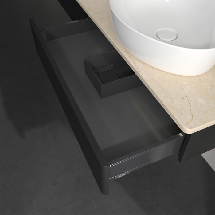 Villeroy & Boch Antao Waschbeckenunterschrank, 160 x 19 cm, 2 Auszüge mit LED-Licht, Front mit Struktur, ohne Hahnloch, für Waschtisch links und recht