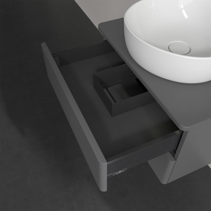 Villeroy & Boch Antao Waschbeckenunterschrank, 60 x 36 cm, 2 Auszüge mit LED-Licht, Front mit Struktur, ohne Hahnloch