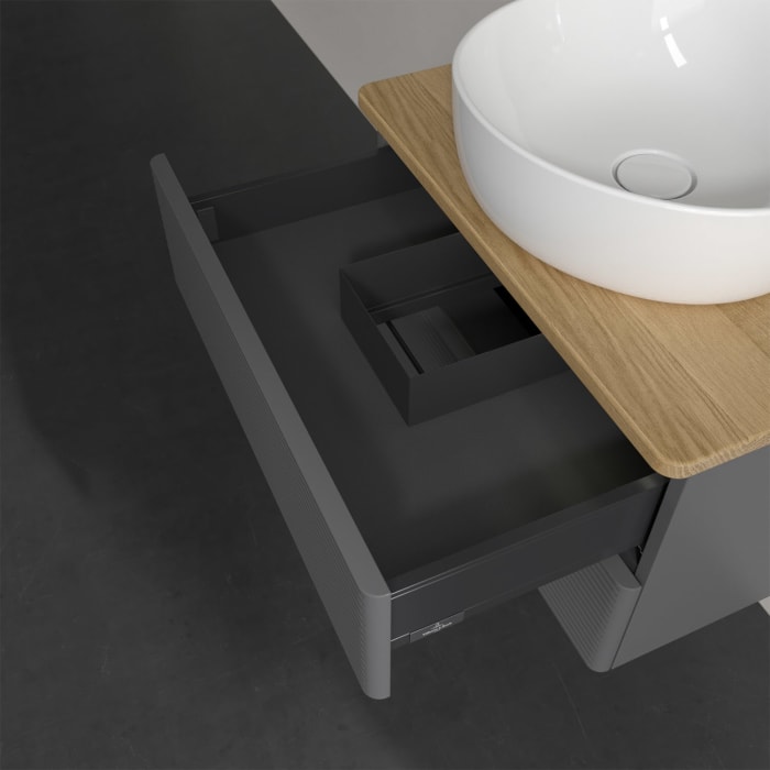 Villeroy & Boch Antao Waschbeckenunterschrank, 60 x 36 cm, 2 Auszüge mit LED-Licht, Front mit Struktur, ohne Hahnloch