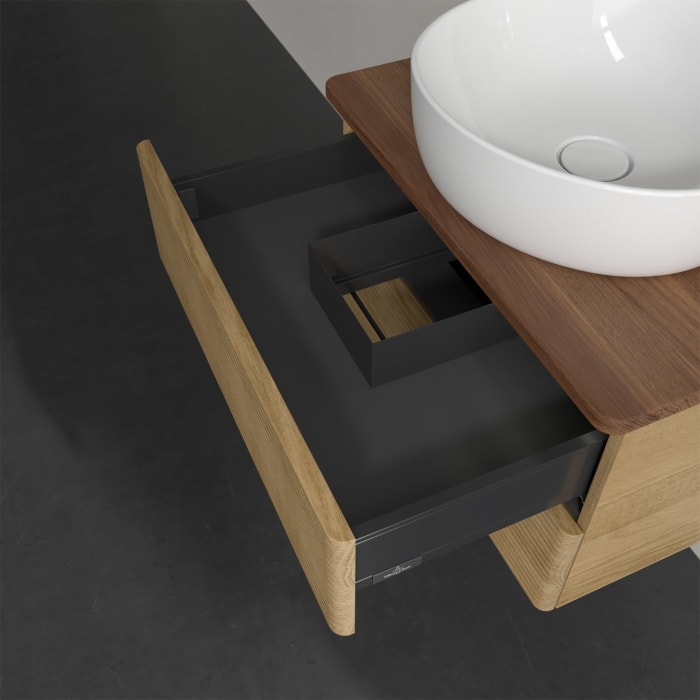 Villeroy & Boch Antao Waschbeckenunterschrank, 60 x 36 cm, 2 Auszüge mit LED-Licht, Front mit Struktur, ohne Hahnloch