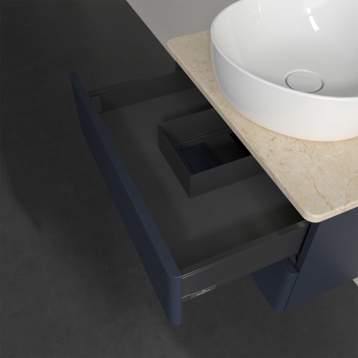 Villeroy & Boch Antao Waschbeckenunterschrank, 60 x 36 cm, 2 Auszüge mit LED-Licht, Front mit Struktur, ohne Hahnloch