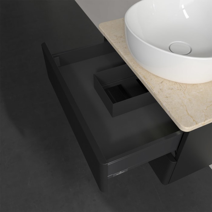 Villeroy & Boch Antao Waschbeckenunterschrank, 60 x 36 cm, 2 Auszüge mit LED-Licht, Front mit Struktur, ohne Hahnloch