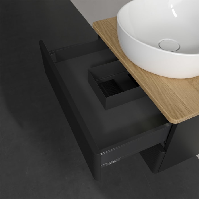 Villeroy & Boch Antao Waschbeckenunterschrank, 60 x 36 cm, 2 Auszüge mit LED-Licht, Front mit Struktur, mit Hahnloch