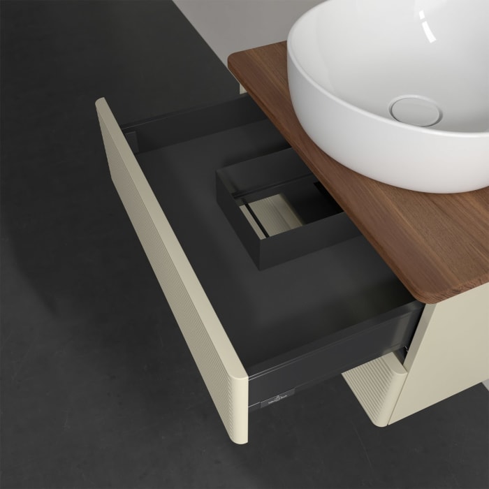 Villeroy & Boch Antao Waschbeckenunterschrank, 60 x 36 cm, 2 Auszüge mit LED-Licht, Front mit Struktur, mit Hahnloch