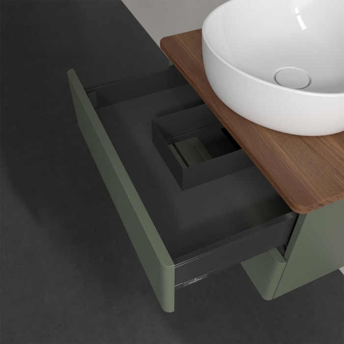 Villeroy & Boch Antao Waschbeckenunterschrank, 60 x 36 cm, 2 Auszüge mit LED-Licht, Front mit Struktur, mit Hahnloch