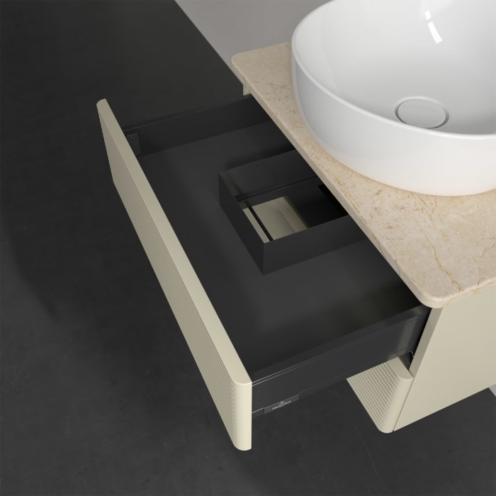 Villeroy & Boch Antao Waschbeckenunterschrank, 60 x 36 cm, 2 Auszüge mit LED-Licht, Front mit Struktur, mit Hahnloch