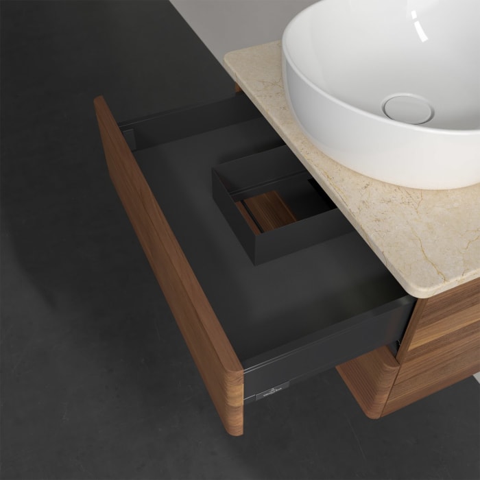 Villeroy & Boch Antao Waschbeckenunterschrank, 60 x 36 cm, 2 Auszüge mit LED-Licht, Front mit Struktur, mit Hahnloch