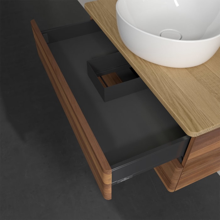 Villeroy & Boch Antao Waschbeckenunterschrank, 80 x 36 cm, 2 Auszüge mit LED-Licht, Front ohne Struktur, ohne Hahnloch