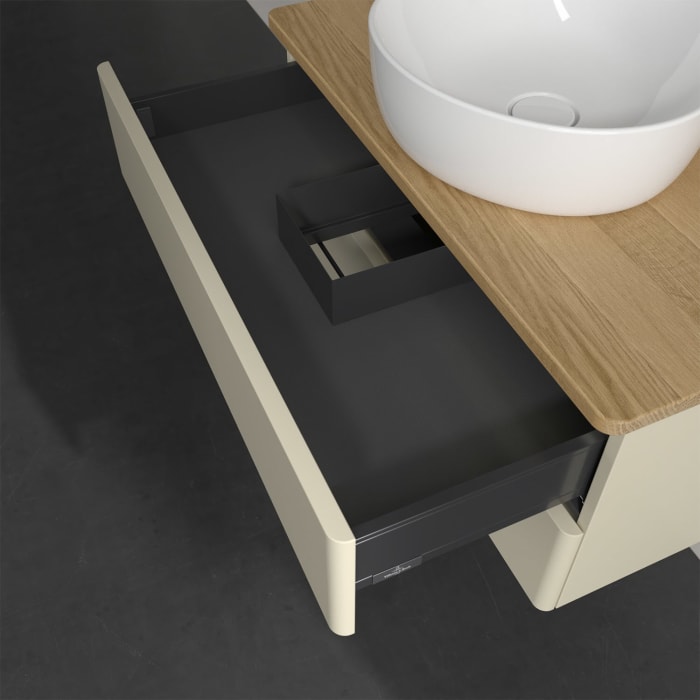 Villeroy & Boch Antao Waschbeckenunterschrank, 80 x 36 cm, 2 Auszüge mit LED-Licht, Front ohne Struktur, mit Hahnloch