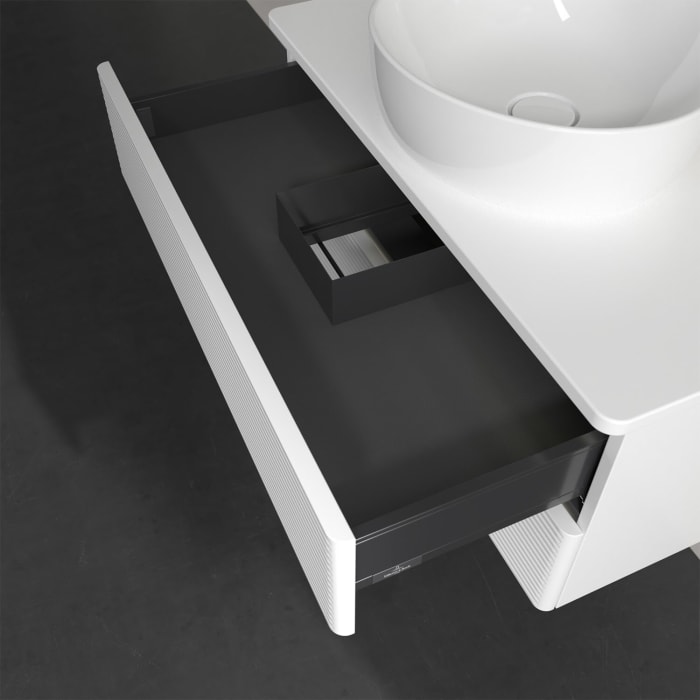 Villeroy & Boch Antao Waschbeckenunterschrank, 80 x 36 cm, 2 Auszüge mit LED-Licht, Front mit Struktur, ohne Hahnloch