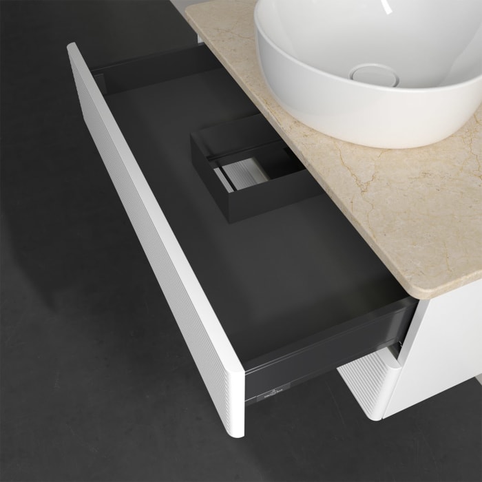 Villeroy & Boch Antao Waschbeckenunterschrank, 80 x 36 cm, 2 Auszüge mit LED-Licht, Front mit Struktur, ohne Hahnloch