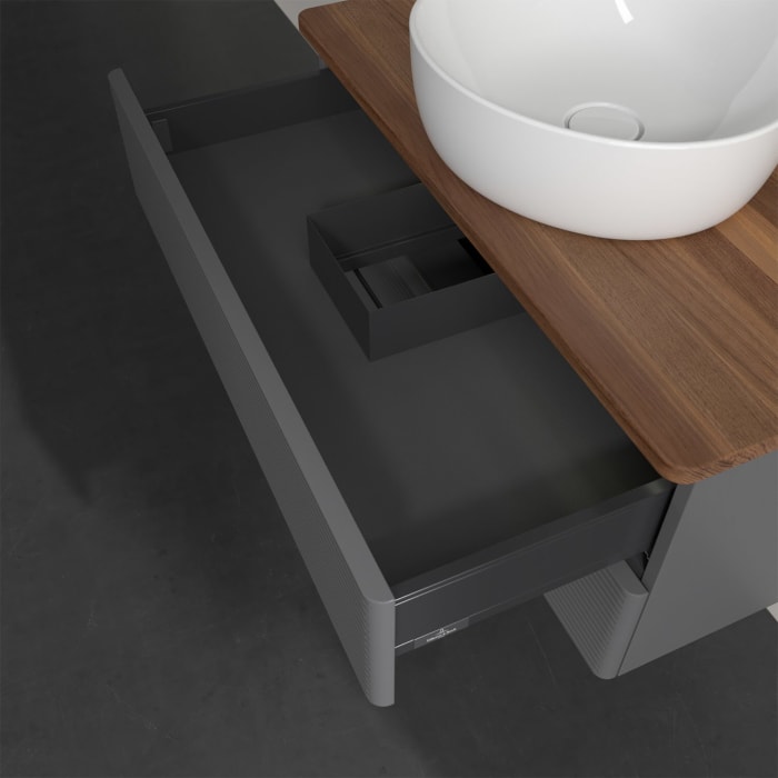 Villeroy & Boch Antao Waschbeckenunterschrank, 80 x 36 cm, 2 Auszüge mit LED-Licht, Front mit Struktur, mit Hahnloch