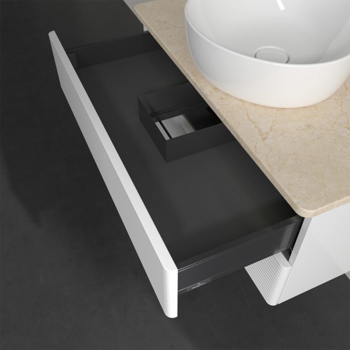 Villeroy & Boch Antao Waschbeckenunterschrank, 80 x 36 cm, 2 Auszüge mit LED-Licht, Front mit Struktur, mit Hahnloch