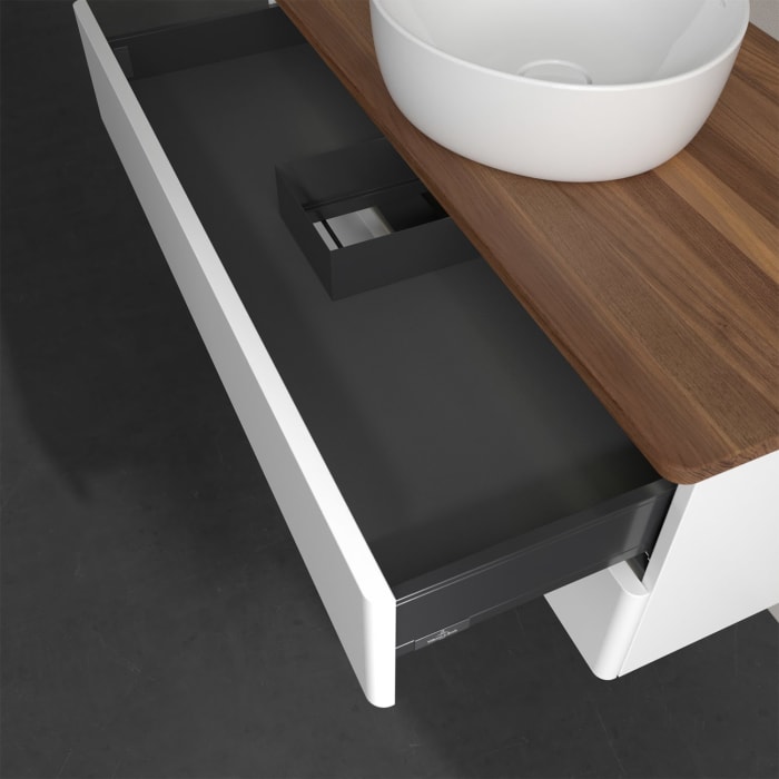 Villeroy & Boch Antao Waschbeckenunterschrank, 100 x 36 cm, 2 Auszüge mit LED-Licht, Front ohne Struktur, ohne Hahnloch