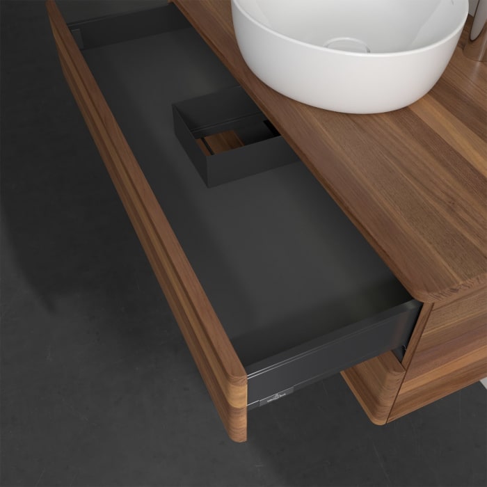 Villeroy & Boch Antao Waschbeckenunterschrank, 100 x 36 cm, 2 Auszüge mit LED-Licht, Front ohne Struktur, mit Hahnloch