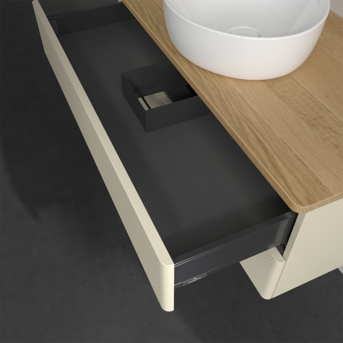 Villeroy & Boch Antao Waschbeckenunterschrank, 100 x 36 cm, 2 Auszüge mit LED-Licht, Front mit Struktur, ohne Hahnloch