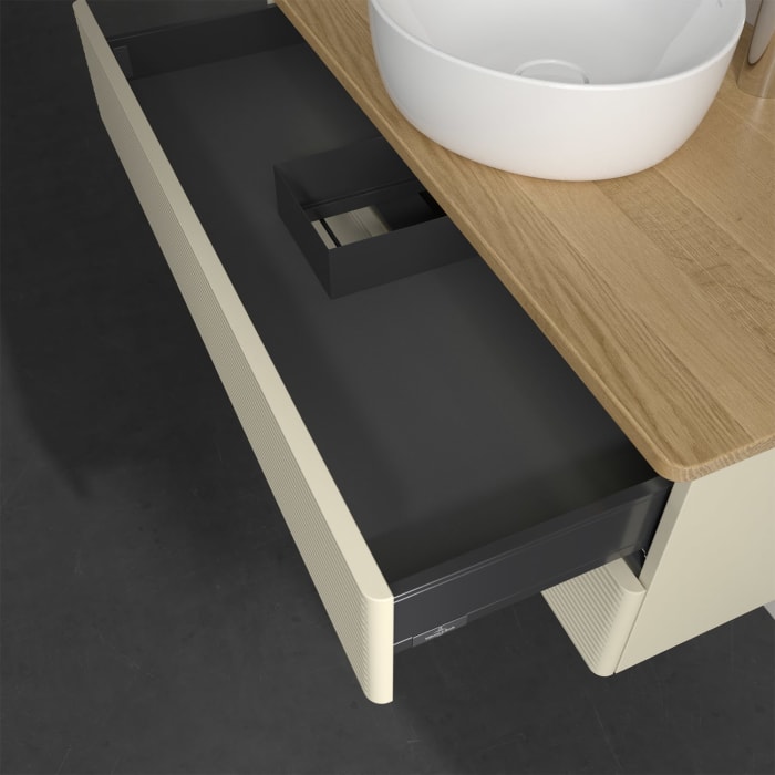 Villeroy & Boch Antao Waschbeckenunterschrank, 100 x 36 cm, 2 Auszüge mit LED-Licht, Front mit Struktur, mit Hahnloch