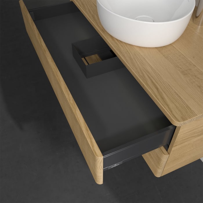 Villeroy & Boch Antao Waschbeckenunterschrank, 100 x 36 cm, 2 Auszüge mit LED-Licht, Front mit Struktur, mit Hahnloch