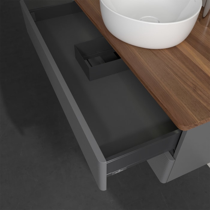 Villeroy & Boch Antao Waschbeckenunterschrank, 100 x 36 cm, 2 Auszüge mit LED-Licht, Front mit Struktur, mit Hahnloch