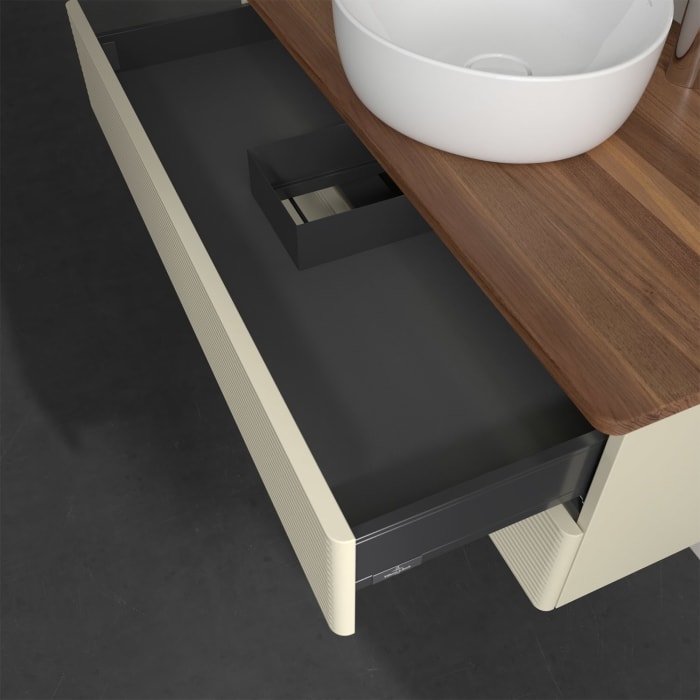 Villeroy & Boch Antao Waschbeckenunterschrank, 100 x 36 cm, 2 Auszüge mit LED-Licht, Front mit Struktur, mit Hahnloch