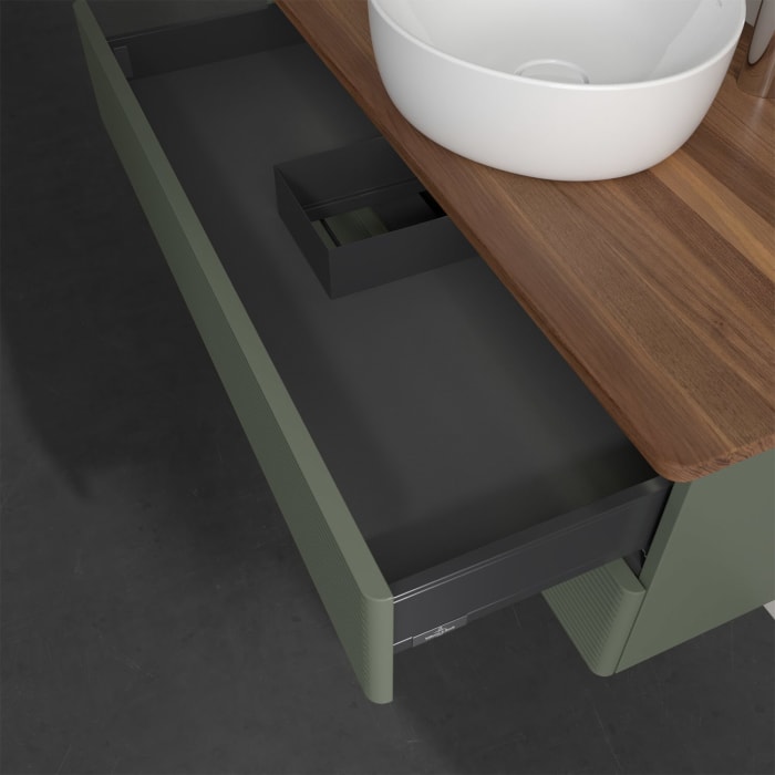 Villeroy & Boch Antao Waschbeckenunterschrank, 100 x 36 cm, 2 Auszüge mit LED-Licht, Front mit Struktur, mit Hahnloch