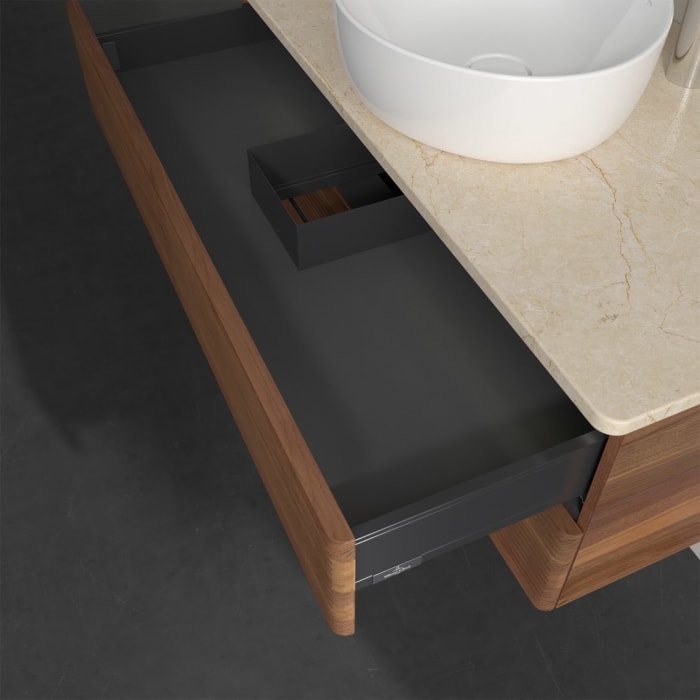 Villeroy & Boch Antao Waschbeckenunterschrank, 100 x 36 cm, 2 Auszüge mit LED-Licht, Front mit Struktur, mit Hahnloch