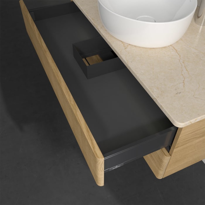 Villeroy & Boch Antao Waschbeckenunterschrank, 100 x 36 cm, 2 Auszüge mit LED-Licht, Front mit Struktur, mit Hahnloch