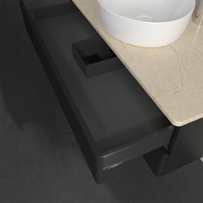 Villeroy & Boch Antao Waschbeckenunterschrank, 100 x 36 cm, 2 Auszüge mit LED-Licht, Front mit Struktur, mit Hahnloch