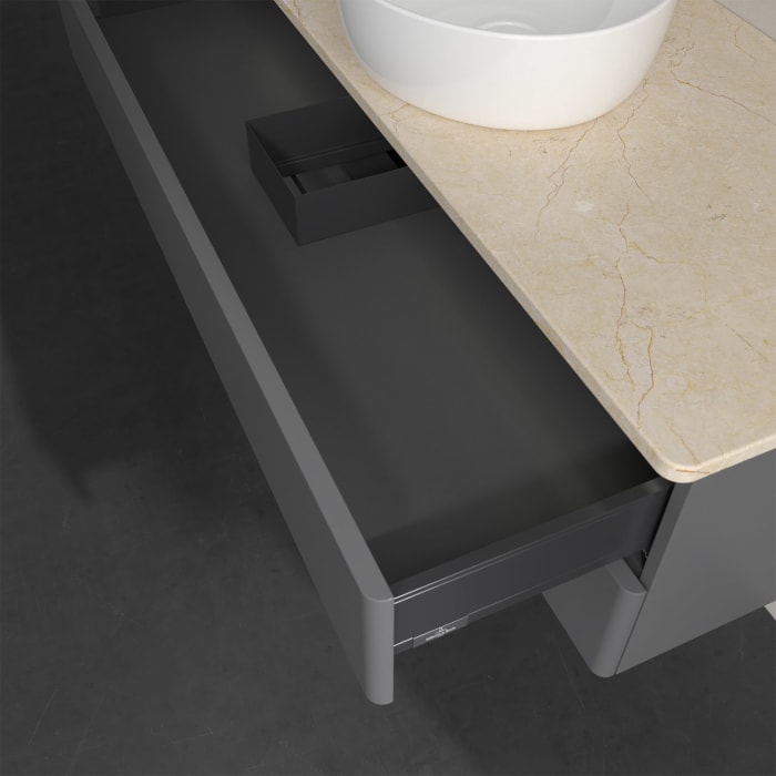 Villeroy & Boch Antao Waschbeckenunterschrank, 120 x 36 cm, 2 Auszüge mit LED-Licht, Front ohne Struktur, ohne Hahnloch, für Waschtisch mittig