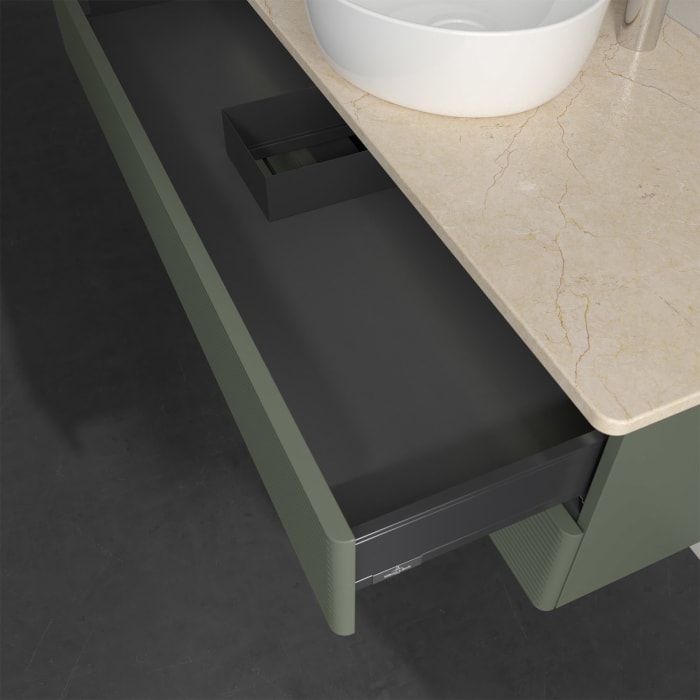 Villeroy & Boch Antao Waschbeckenunterschrank, 120 x 36 cm, 2 Auszüge mit LED-Licht, Front mit Struktur, mit Hahnloch, für Waschtisch mittig