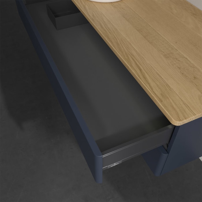 Villeroy & Boch Antao Waschbeckenunterschrank, 120 x 36 cm, 2 Auszüge mit LED-Licht, Front ohne Struktur, ohne Hahnloch, für Waschtisch links