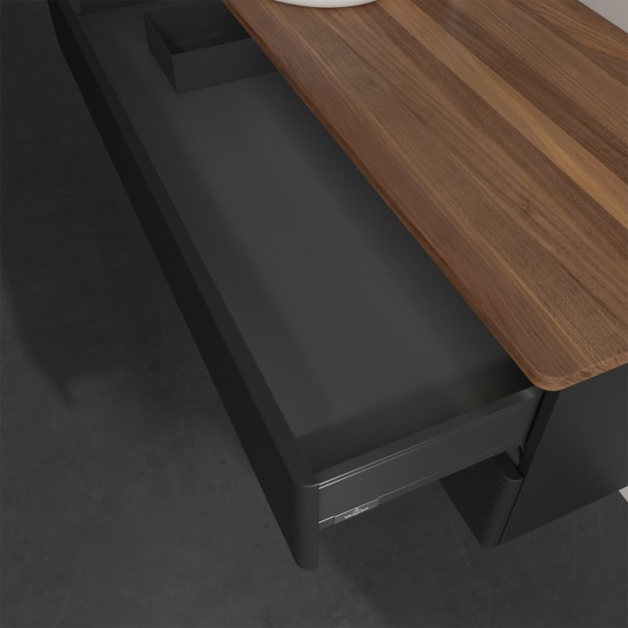 Villeroy & Boch Antao Waschbeckenunterschrank, 120 x 36 cm, 2 Auszüge mit LED-Licht, Front mit Struktur, mit Hahnloch, für Waschtisch links