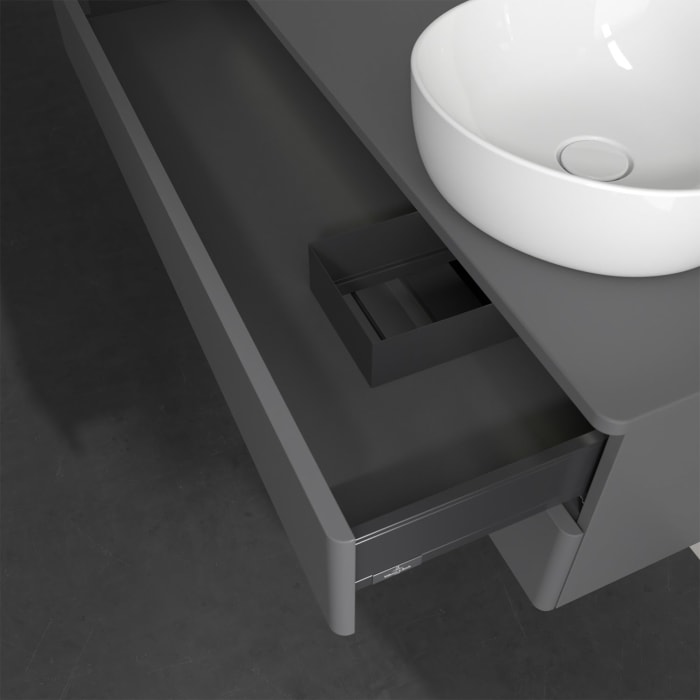 Villeroy & Boch Antao Waschbeckenunterschrank, 120 x 36 cm, 2 Auszüge mit LED-Licht, Front ohne Struktur, ohne Hahnloch, für Waschtisch rechts