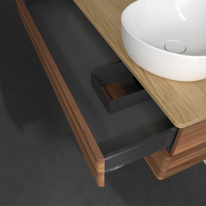 Villeroy & Boch Antao Waschbeckenunterschrank, 120 x 36 cm, 2 Auszüge mit LED-Licht, Front ohne Struktur, ohne Hahnloch, für Waschtisch rechts